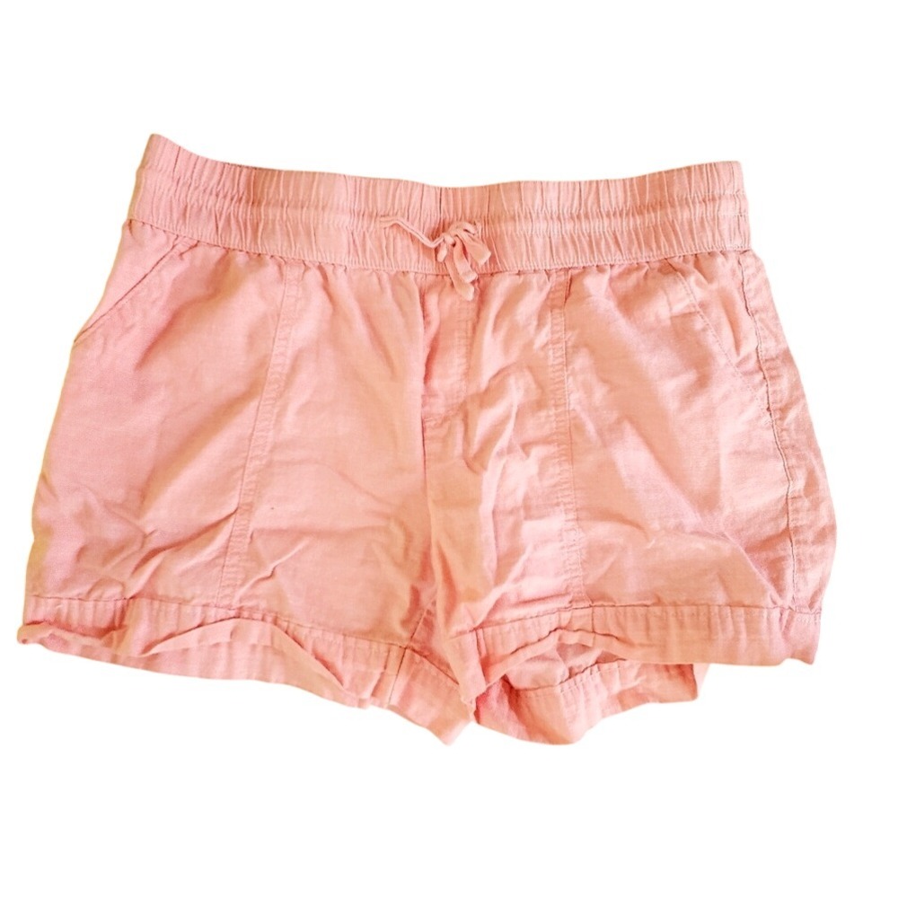 BCG Pink Casual Shorts 100% Cotton Elastic Waist Drawstring‎ Flat Front SZ:L